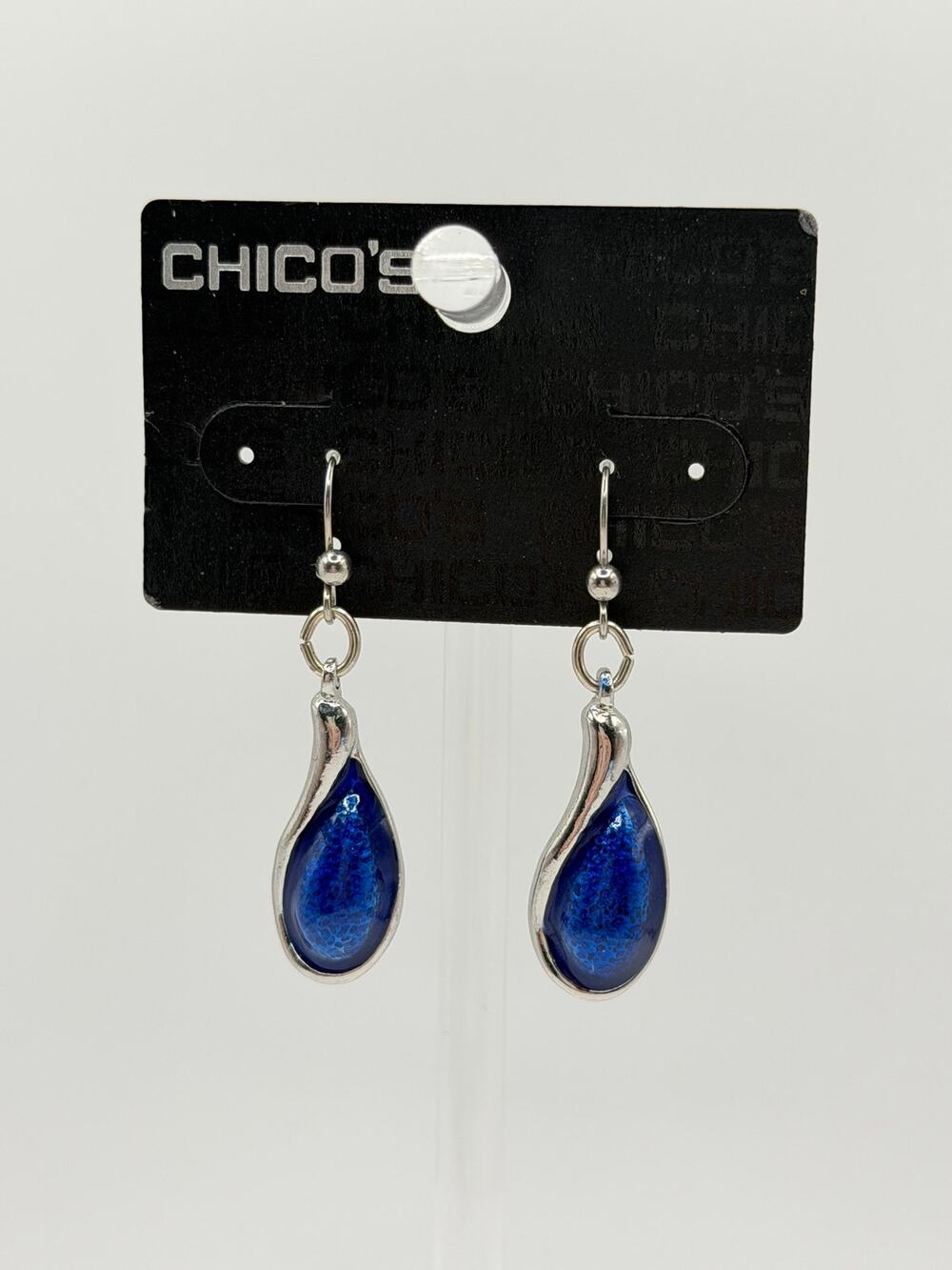 Chico’s Cobalt Blue Art Glass Teardrop Dangle Earrings NWT